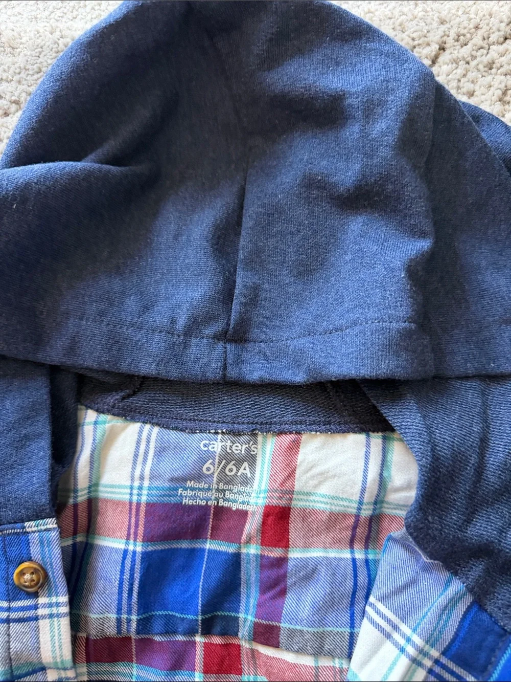 Carter's Blue, Red & White Plaid Hooded Button-Down Shirt